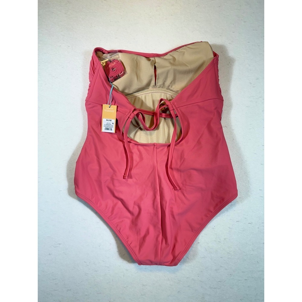 Kona Sol Womens Pink Ruched Strapless Tummy Control One Piece Swimsuit Size 10 - Picture 2 of 3